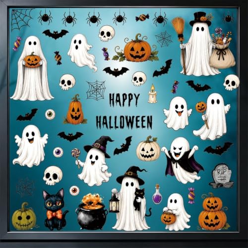 Halloween Window Clings - 6pcs Cute Spooky Ghost Pumpkin Black Cat Stickers - Style 22