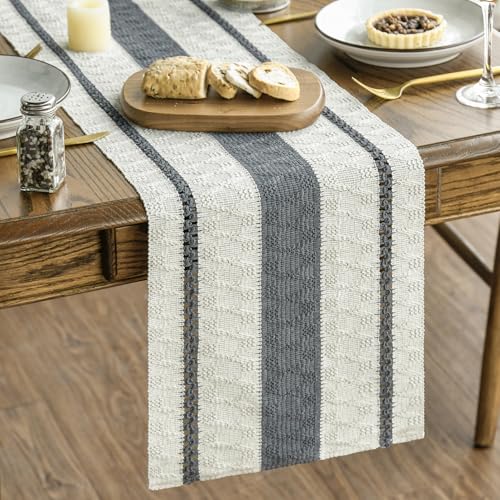 Dark Green Rustic Woven Table Runner 12x72 Inch - Polyester Cotton Home Decor
