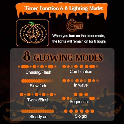 Halloween Bat & Pumpkin Window Lights - 8 Modes Battery & USB Operated Waterproof Decor