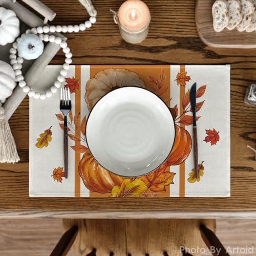 Pumpkin Leaves Fall Placemat Set of 4 - 12 x 18 Inch Rectangular Orange