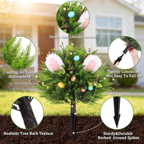 Artificial Cypress Bunny Topiary Set of 2 - Green Outdoor & Indoor Decor