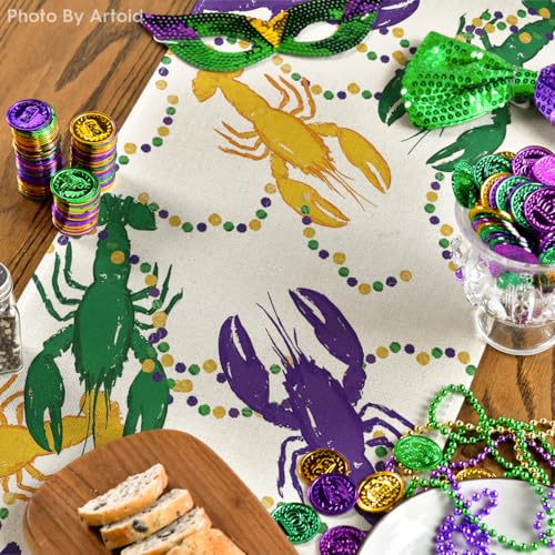 Lobster Mask Mardi Gras Table Runner - Carnival Kitchen Decor 13x72 Inch
