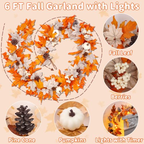 Fall Decor 6FT Lighted Autumn Garland with Timer & Pumpkins - Set A