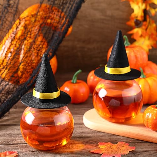 Halloween Witch Hat Potion Bottles Set - 12 Plastic 13.5oz Black