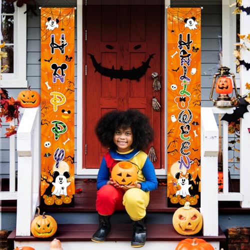 2-Pack Halloween Porch Sign Banner Set - Ghost Jack-o-Lanterns & Spiders