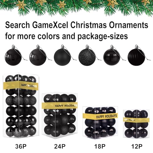 24pcs Large 3.2 Inch Black Christmas Tree Ornaments - Shatterproof Holiday Decorations