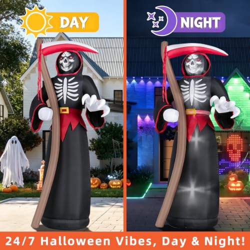 8FT Halloween Inflatable Grim Reaper Blow Up Yard Decor - Outdoor Spooky Decoration, Black Reaper Variation