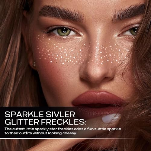 Silver Face Glitter Freckles Set - Waterproof Temporary Face Tattoos for Festivals & Parties