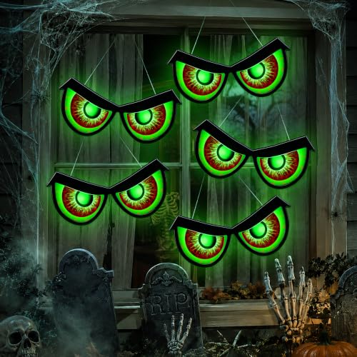 Green Halloween Eye Lights - Solar Spooky Eye Decorations, 5 Pack