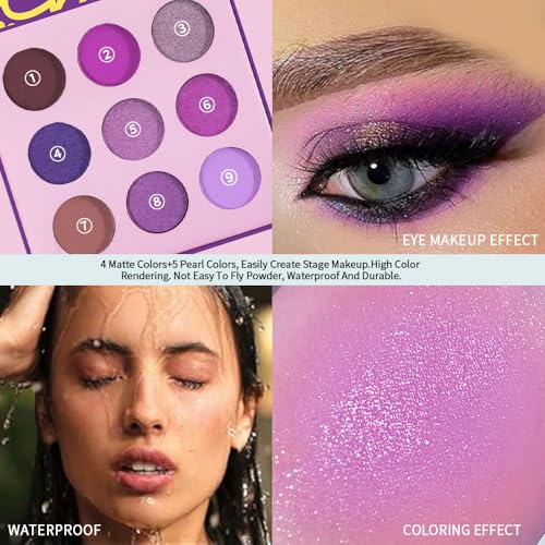 Hxssll 9-Color Purple Eyeshadow Palette - Matte, Shimmer & Glitter—Variation 02