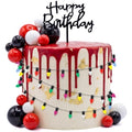 Black and Red Birthday Cake Topper Set with Lights - Horror Theme Party Decorations