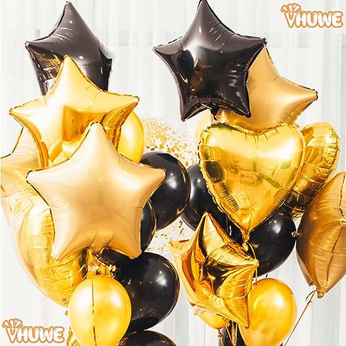 Black Star Balloons - 18 Inch Mylar Foil Helium Balloons for Birthday & Party Decorations - 10 Pcs - Black Star Shape