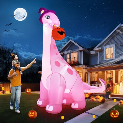 Giant Pink Dinosaur Halloween Inflatable - 13FT Yard Decor with LED Lights & Blower