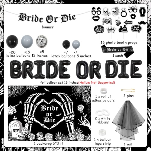 Gothic Bride or Die Bachelorette Party Decoration All-in-One Kit