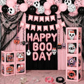 Pink Halloween Party Decorations Kit with Balloon Boxes and Banner