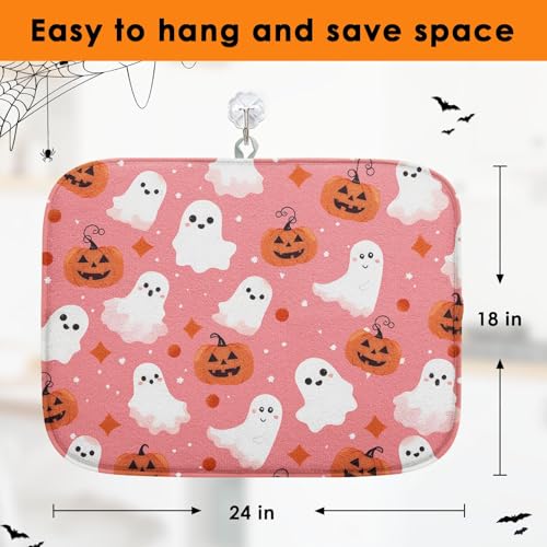 Halloween Pumpkin Kitchen Dish Drying Mat - 18 x 24 Inches, Ghost Pink Variation