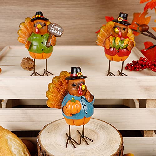 Thanksgiving Turkey Tabletop Centerpiece Decor Set of 3 - Fall Harvest Home Decorations
