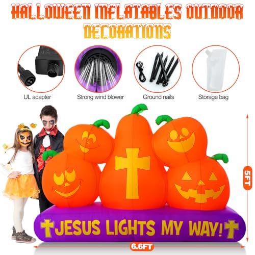 5 ft Christian Halloween Inflatable Pumpkins with LED Lights Outdoor Yard Decor