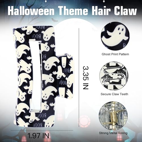 Halloween Hair Claw Clips - Ghost, Witch Hat & Bat Design, Strong Hold, Party Accessories - Halloween-C