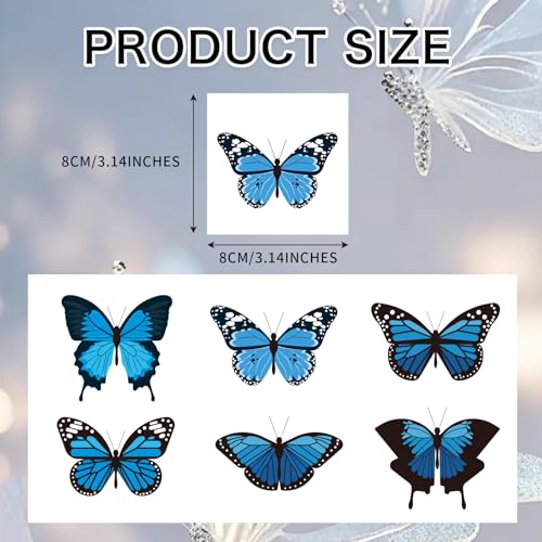 Blue Butterfly Temporary Tattoos Set - 6 Sheets for Halloween Nurse Costume & Cosplay