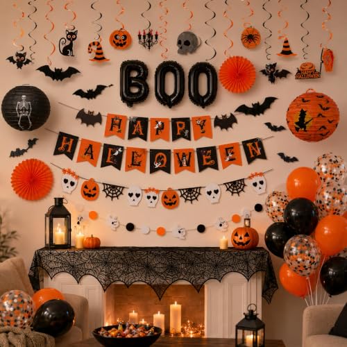 Halloween Party Decoration Set - 101Pcs Spooky Indoor Decor with Banner Ghost Bat Web
