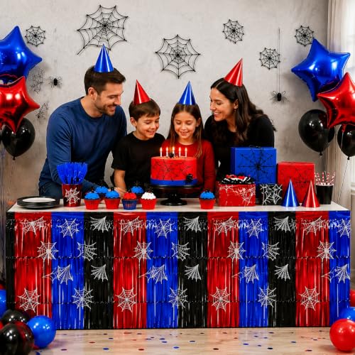 Red Black Blue Foil Fringe Table Skirt - 28.5 x 432 Inch Party Decorations, 4 PCS