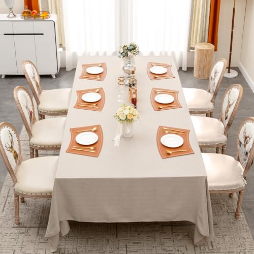Rectangle Table Cloth 156x90 Inches Beige Faux Linen Waterproof Elegant Cover