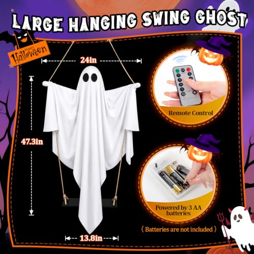 Outdoor Hanging Swinging Ghost Light Up Decoration - White and Black - 47in Halloween Ghost