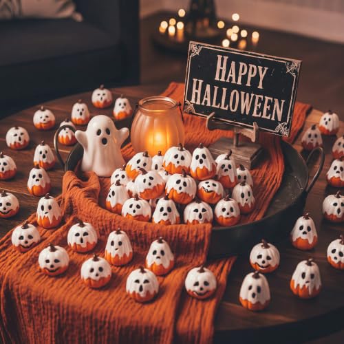 Mini Halloween Ghost Pumpkin Resin Decor Set - 50 Pieces for Crafts & Garden Displays