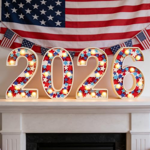 Patriotic 2026 LED Number Lights for 4th of July & New Year Decorations