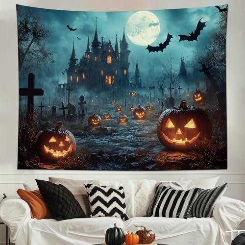 Spooky Halloween Tapestry Wall Hanging - 40x60 Inches, Teal Variation