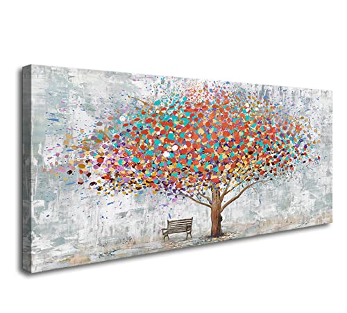Colorful Tree Wall Art Canvas Prints - 48x24 Inch Modern Landscape Artwork for Living Room Bedroom Office - Variation of Colorful Tree