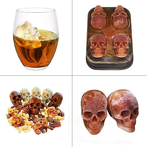 Halloween Skull & Tombstone Ice Cube Trays - 3D Silicone Mold for Whiskey & Cocktails