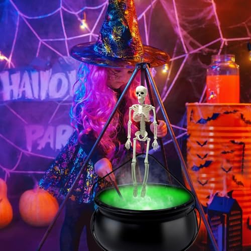 Large Green Halloween Witches Cauldron Diffuser with Skeleton & LED Fog Lights