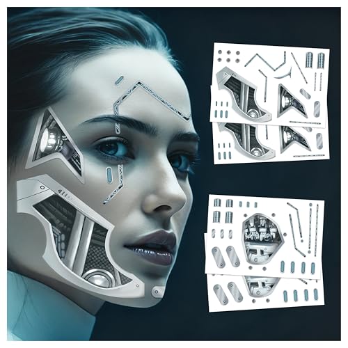 Cyberpunk Death Metal Cyborg Temporary Face Tattoos - Halloween Costume Accessory