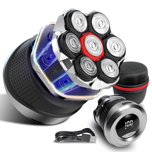 Men's Electric Rotary Shaver Black Matte 7D Floating Head Waterproof Fast Charge