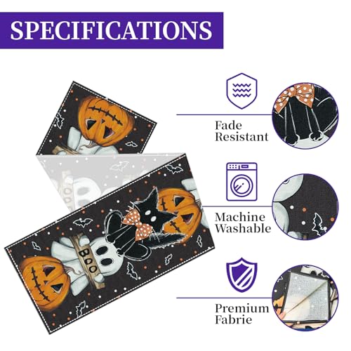 Halloween Table Runner 13x108 Inches Spooky Pumpkin Web Decor for Kitchen & Dining - Black