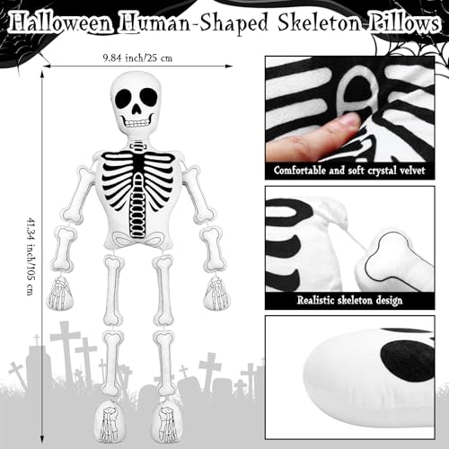 Halloween Skeleton Plush Pillow - 41 Inch Spooky Decor Skull Cushion