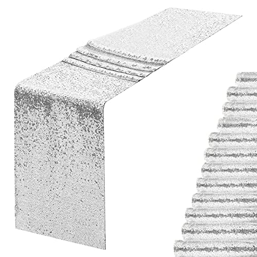 Silver Sequin Table Runner 12 Pack - 12x108 Inch Glitter Table Decor - Variation of THIS listing: 12" x 108" - 12pcs / Silver