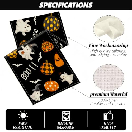 Halloween Ghost Pumpkin Linen Table Runner 13x72 Inches for Dining Table - Cute Halloween Ghost Variation