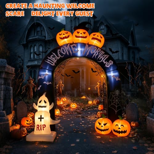 Halloween Inflatable Pumpkin Ghost Archway with LED Lights - 7.9 Ft Weatherproof Yard Decor - Pumpkin Arch Variation
