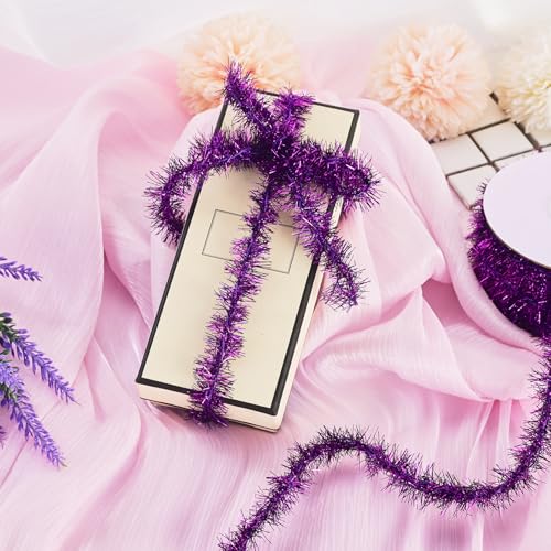 Purple Tinsel Garland for Christmas Party Decor - 32.81 ft - Variation A