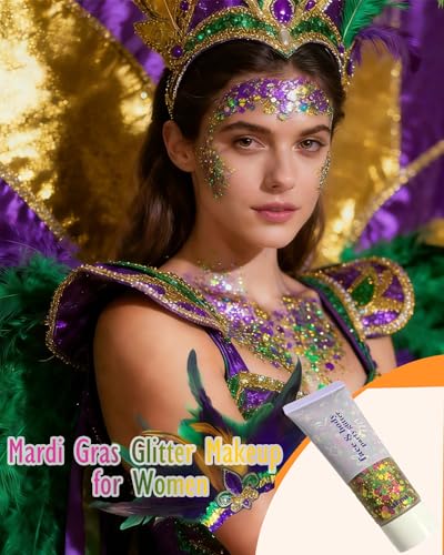 Mardi Gras Body Glitter - Multicolor Chunky Holographic Face and Body Sparkle - 55g