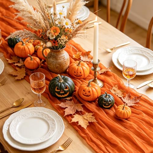 Orange Cheesecloth Table Runner 35x10Ft 2 Pack Halloween Fall Decor