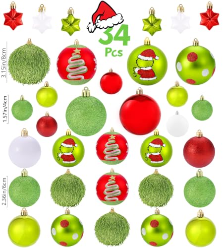 Mixed 34-Piece Christmas Ornament Set - Lime Green, Red & White Tree Decor - Variation of THIS listing