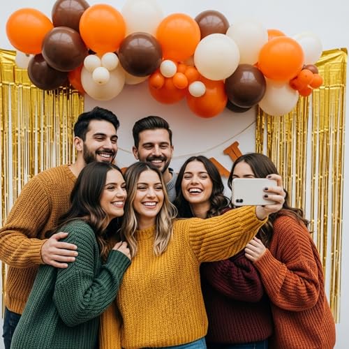 Thanksgiving Fall Balloon Set with Gold Fringe Curtain - 17 Pcs Autumn Decor