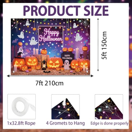 Halloween Neon Backdrop 7x5FT Pumpkin Ghost Banner Photo Booth Decor Kids Party