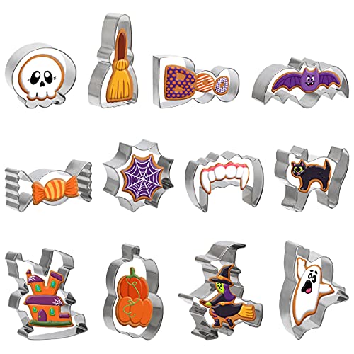 Halloween Cookie Cutter Set - 12 Stainless Steel Shapes for Baking & Decorating