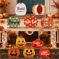 5 Pack Double-Sided Wooden Pumpkin Porch Signs for Fall Halloween Thanksgiving Yard Decor