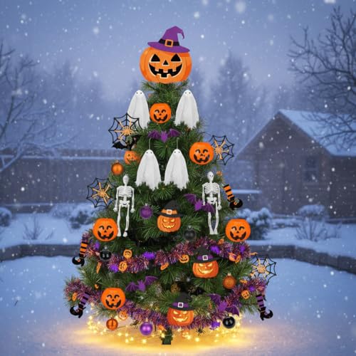 Halloween Tree Ornaments Decorations Set - Witch Hat Pumpkin Skeleton Ghost & More - Variation of THIS listing